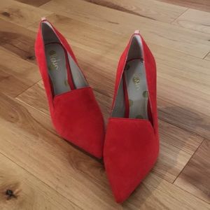 Boden Bright red/ orange suede pumps size 38.